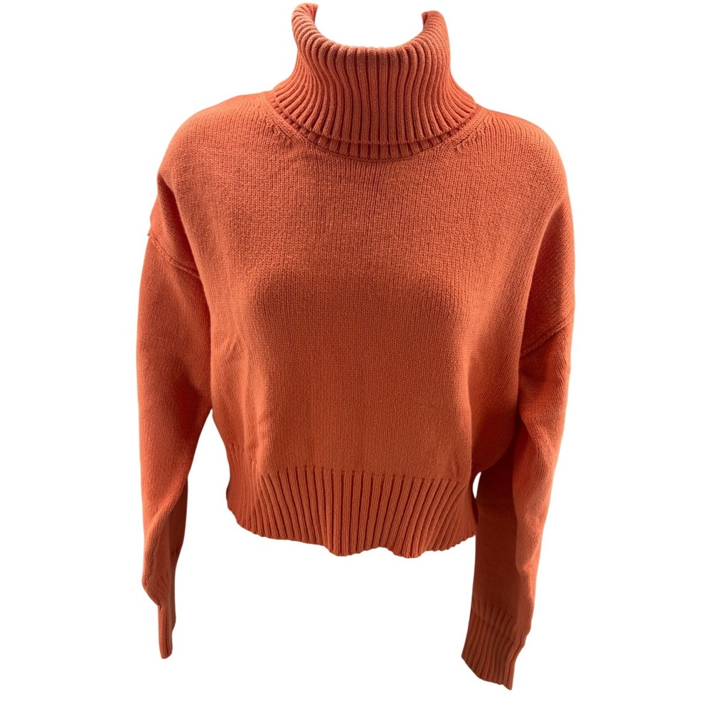 Club Monaco Turtleneck Sweater Orange Knit Cropped Cotton Small MSRP 130 NEW